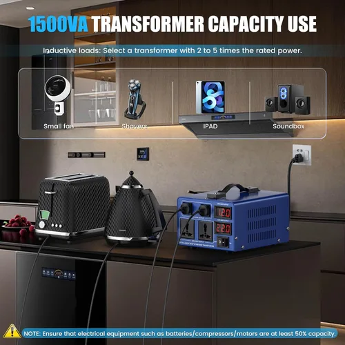 Vista 6 de Transformador de conversión de voltaje de 1000 vatios de alta resistencia, CA de 110 V/120 V/220 V/240 V, con protección de disyuntor reiniciable
