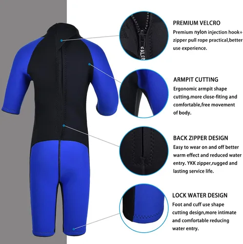 Vista 6 de Traje de neopreno de 3 mm para niños, niñas, niños pequeños y jóvenes; traje de baño completo térmico para agua fría; cremallera en la espalda