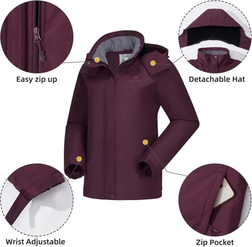 Vista 5 de Camel Crown Chaqueta de esquí para mujer, abrigo de nieve para invierno, vellón cálido, impermeable, chaqueta para snowboard