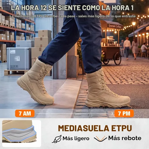 Vista 3 de NINGO Botas de trabajo tácticas militares para hombre, punta suave, 8 Caqui