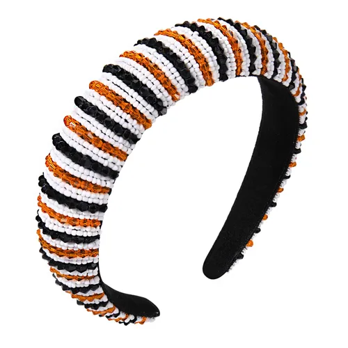 Vista 16 de NVENF Diademas para el día del partido, diadema de fútbol para mujer, con cuentas de cristal y cuentas azules y blancas, accesorios de fútbol