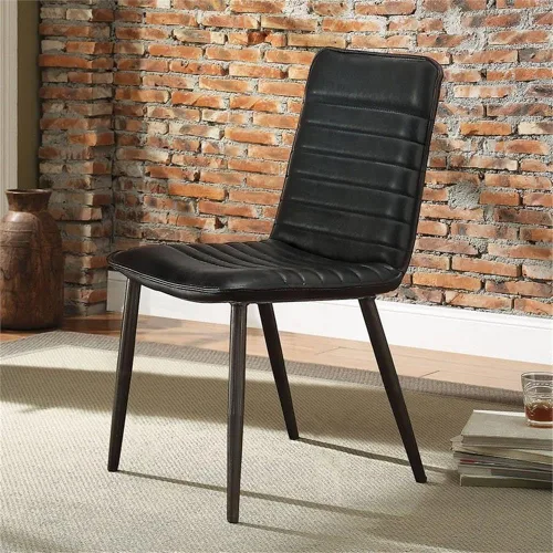 Vista 2 de Acme Hosmer - Silla auxiliar de cuero para comedor, color negro antiguo (juego de 2)
