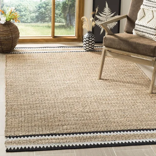 Vista 5 de SAFAVIEH Colección de fibra natural - Alfombra decorativa de 2 x 3 pies, color natural y negro, hecha a mano de yute rústico costero, ideal