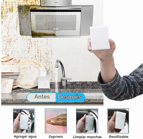 Vista 3 de Paquete de 100 esponjas mágicas para limpieza, esponja de melamina reutilizable de primera calidad, almohadillas de limpieza de espuma para platos