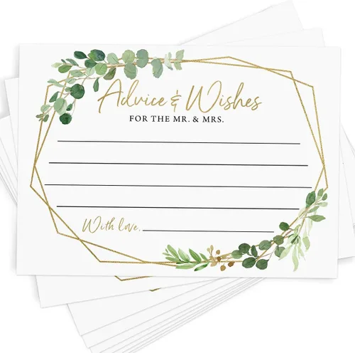 Vista 7 de Printed Party Tarjetas de consejos de boda y buenos deseos, tema boho arco iris, juego de 50 Crema