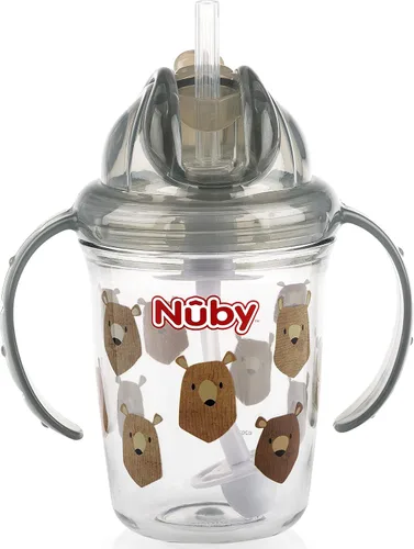 Vista 7 de Nuby Tritan - Taza estampada con asa doble con popote con 360 hilos, sin derrames, los colores pueden variar