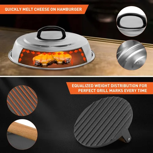 Vista 3 de Accesorios de BBQ - Cubierta de Cocción Redonda de Acero Inoxidable de 12 Pulgadas - Cúpula Derretidora de Queso Kit de Prensa de Parrilla Redonda