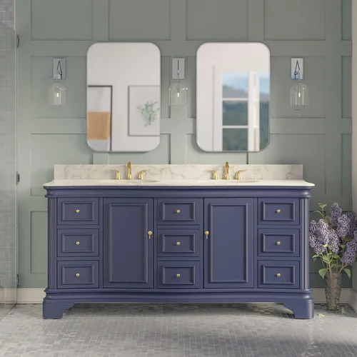 Vista 9 de Kitchen Bath Collection Katherine - Tocador de baño doble de 72 pulgadas (chocolate/Carrara): incluye gabinete de chocolate con encimera de mármol