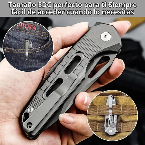 Vista 5 de HX OUTDOORS Cuchillo plegable de bolsillo con clip de bloqueo, cuchillo EDC plegable de camping premium de acero D2 con mango de aleación