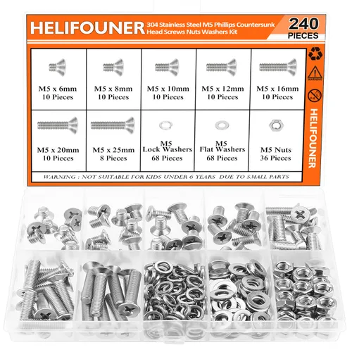 Vista 29 de HELIFOUNER 560 Piezas M2 x 4 mm / 6 mm / 8 mm / 10 mm / 12 mm / 16 mm / 20 mm, Tornillos de Cabeza de Botón con Cavidad Cilíndrica, Tuercas