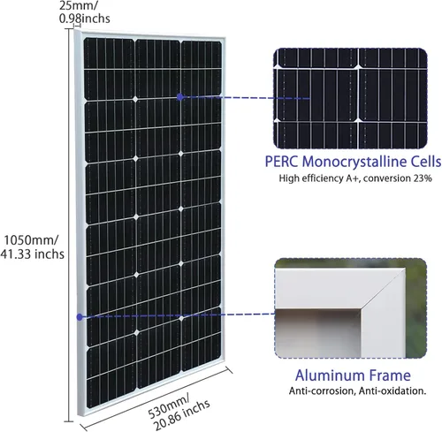 Vista 2 de Kit de panel solar de 100 vatios y 12 voltios, módulo monocristalino, controlador de carga de 10 A para RV, barcos, remolques, cámper, sistema fuera
