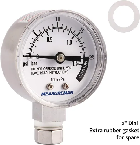 Vista 2 de MEASUREMAN Medidor de olla a presión de acero inoxidable, medidor de presión de presión, manómetro de vapor, dial de 2 pulgadas, montaje inferior