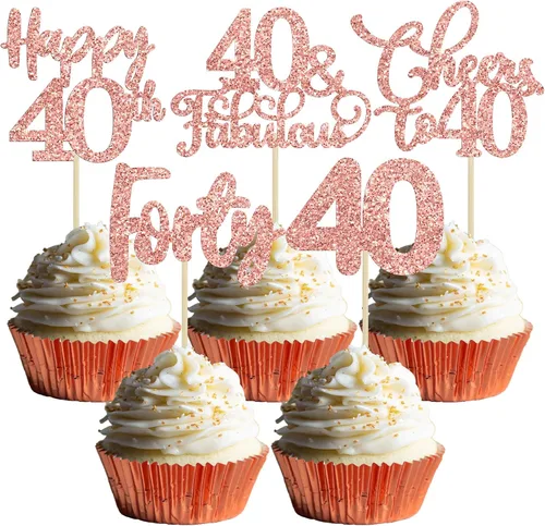 Vista 21 de Paquete de 30 adornos para cupcakes con purpurina de doble dígito para cumpleaños de 10 años, para cumpleaños, aniversario, fiesta, suministros