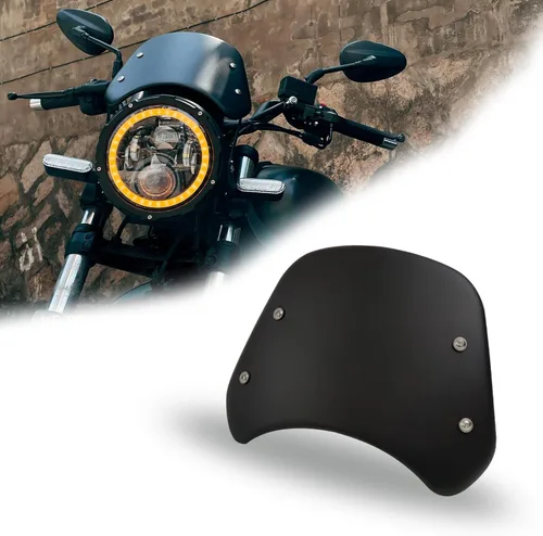 Vista 2 de Parabrisas Universal de Metal para Motocicleta Deflector de Viento Pantalla Frontal Flyscreen con Soporte para Motocicleta Faro LED de 5"-7