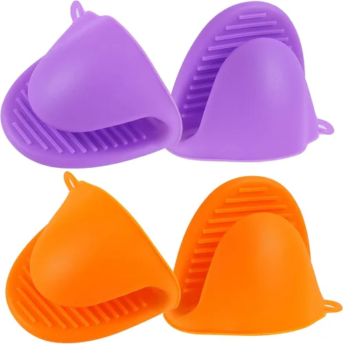 Vista 11 de 2 pares de guantes de horno de silicona resistentes al calor, ideales para sujetar elementos de cocina (negro y gris) Manoplas de silicona