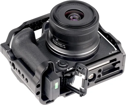 Vista 4 de Jaula Foto4easy R10 para cámara Canon R10 con placa de liberación rápida para Arca-Swiss, orificios para tornillos de 1/4 y 3/8 pulgadas y soporte