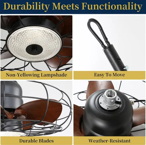 Vista 6 de Ventilador de techo para exteriores Gazabo Ventiladores de techo para cenadores para patios Ventilador colgante de 21'' para cenador, iluminación