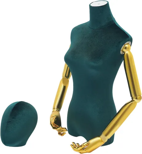 Vista 4 de Maniquí femenino, torso de vestido femenino con base y altura ajustable, torso de maniquí para ropa, vestido, exhibición de joyas (verde, alto)