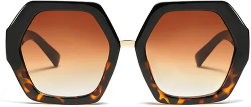 Vista 2 de Xpectrum Gafas de sol de moda extra grandes para mujer, estilo años 60, marco grueso hexagonal, gafas poligonales de gran