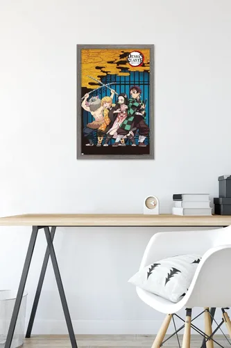Vista 6 de Trends International Demon Slayer - Póster de pared de arte grupal, 14.725 x 22.375 pulgadas, versión enmarcada de madera de granero