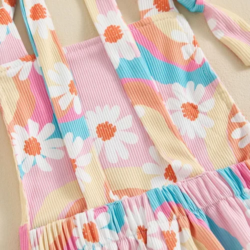 Vista 4 de ZyHwShine Conjunto de tirantes acampanados para niñas, con volantes, botones, ombliguera, pantalones de campana, pantalones de verano para niños