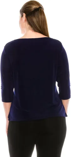 Vista 3 de Jostar Camisetas básicas para mujer, manga 34, cuello redondo, suave, sin arrugas, con abertura lateral