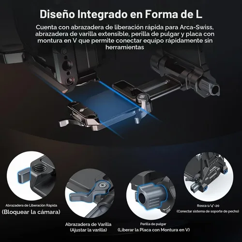 Vista 2 de SmallRig Placa de batería de montaje en V con doble placa de liberación rápida para Arca, almohadilla de pecho QR, varillas de 0.591 in, placa