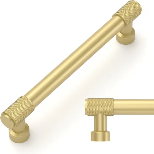 Vista 20 de Amerdeco - Paquete de 10 tiradores de gabinete de oro cepillado estriado de 3 pulgadas (76mm) con agujero central, tiradores para cajones, herrajes