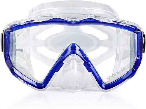 Vista 2 de Máscara de buceo Pano 3 para adultos, máscara de esnórquel de vidrio templado, máscara de natación antivaho sin fugas, gafas de natación con Azul