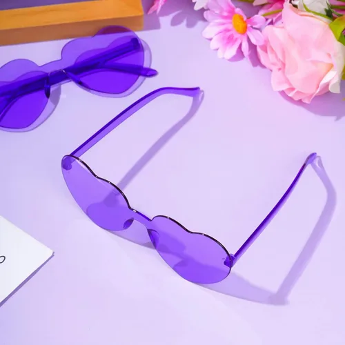 Vista 4 de Fengek 6 lentes de sol en forma de corazón, sin marco, transparentes, regalos de fiesta para niñas y mujeres