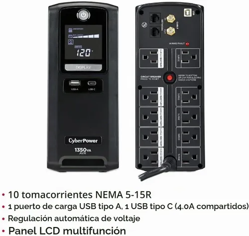 Vista 6 de CyberPower CST135UC 1350VA/810W Simulated Sinewave LCD Sistema UPS de respaldo de batería, negro