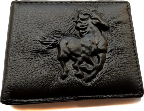 Vista 97 de Hombres Cool Eagle Wolf Caballo Totem Cuero Vaca Vertical Cartera Cremallera Multi-tarjeta Titular, Tótem de caballo, Minimalista