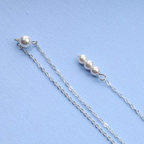 Vista 7 de Allereyae Collar de cadena de perlas vintage con espalda de perla, collar de perlas de lariat, collar de cuerpo de perlas plateadas, collar