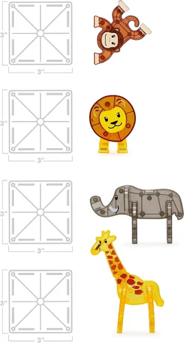 Vista 5 de MAGNA-TILES Safari Animals - Juego de construcción magnética de 25 piezas, la marca original de construcción magnética