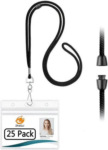 Vista 17 de Paquete de 100 cordones para tarjetas de identificación con soporte Breakaway Negro