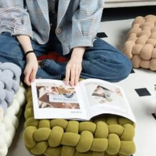 Vista 4 de Almohadillas cómodas para silla, almohada de algodón y lino, almohada de yoga de punto, cojín cuadrado de lana tejida, cojín de sofá, cojín