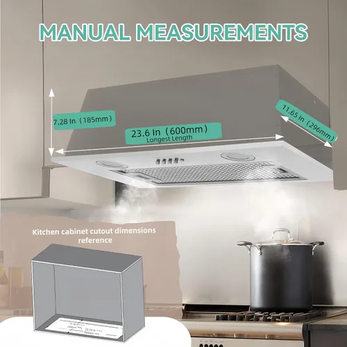 Vista 2 de Inserto de Campana Extractora de 400 CFM de 23.6 pulgadas Campana de Ventilación de Cocina de Acero Inoxidable Empotrable/Insertable Controles