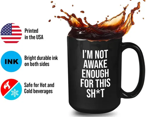 Vista 3 de Sleepy Coworkers - Taza de café de 15 onzas, color negro, con texto en inglés "I 'm not awake enough - Lazy Person Sleepy People Who Loves Doing