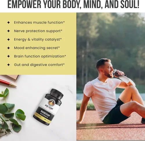 Vista 3 de Ancient Bliss Glicinato de magnesio para músculos y nervios, suplemento de apoyo digestivo e inmunológico, suplemento de magnesio para mujeres