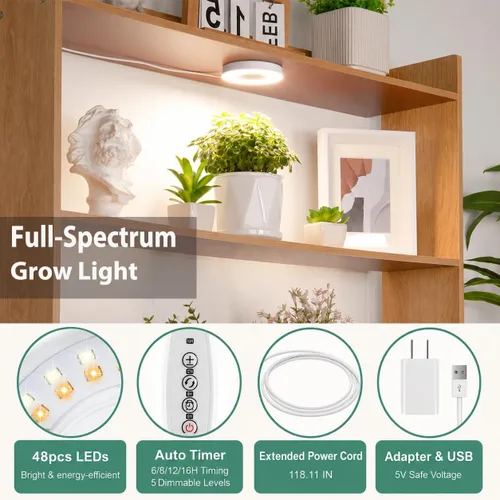 Vista 2 de LORDEM Luz de cultivo para plantas de interior, 48 luces LED de techo de espectro completo, lámpara de cultivo con cable de 5 V con interruptor