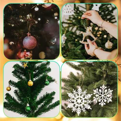 Vista 6 de 200 cuerdas para colgar adornos de Navidad, cuerda metálica de oropel a presión para árbol de Navidad, ganchos de cinta para festivales de fiesta