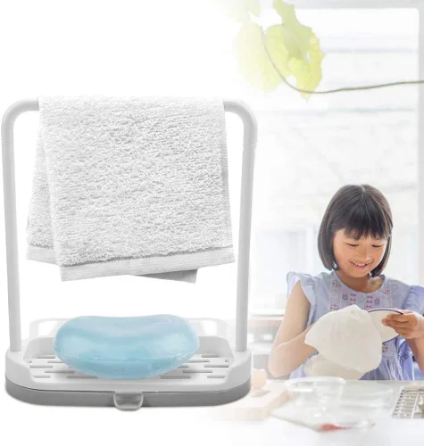 Vista 6 de Toallero de cocina para encimera de cocina, soporte para trapo, soporte para trapo, barra desmontable de cocina, toallero, organizador de Gris
