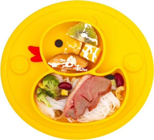 Vista 2 de Linowos Platos de silicona divididos para niños pequeños, placas de succión antideslizantes portátiles para niños, bebés y niños, sin BPA, plato