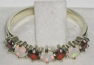 Vista 4 de Anillo de eternidad de plata de ley 925 auténtica auténtica con ópalo y granate.
