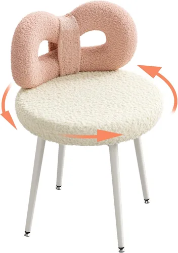 Vista 10 de ROOMTEC Silla de tocador con respaldo, silla giratoria para maquillaje con patas tapizadas y de metal dorado para dormitorio y sala de estar