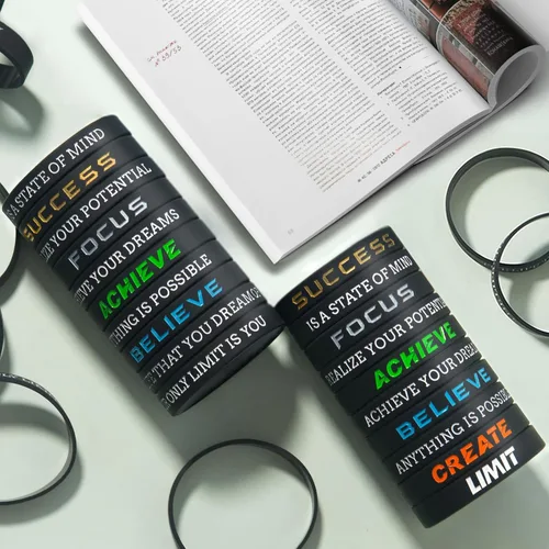 Vista 2 de 12 pulseras motivacionales de silicona con mensajes inspiradores para hombres y mujeres, pulseras de goma de élite, pulseras de equipo atlético