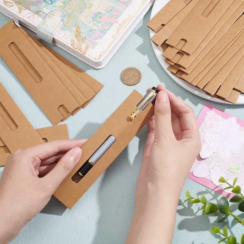 Vista 3 de NBEADS Burlywood - 50 cajas de regalo para bolígrafos Kraft, caja de embalaje con ventana para lápices, bolígrafo estilográfico, regalo de Navidad