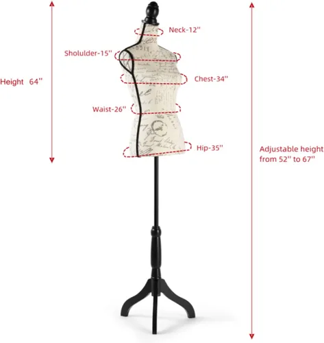 Vista 6 de DRDINGRUI Cuerpo de maniquí femenino de pie, altura ajustable de 52 a 67 pulgadas, forma de vestido pinable con base de trípode para exhibición