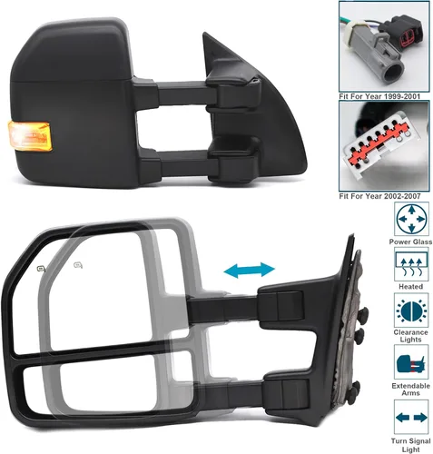 Vista 2 de [Nuevo] Espejos de remolque para 1999 2000 2001 2002 2003 2004 2005 2006 2007 F250 F350 F450 F-550 Ford Super Duty, luz de señal de giro, lámpara