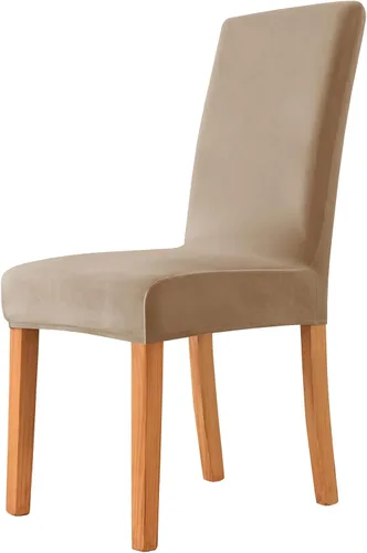 Vista 17 de Fundas elásticas para sillas de comedor, fundas protectoras de asiento extraíbles de terciopelo suave para silla Parson (2, beige)